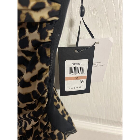 DKNY Women's Leopard-Print One Piece Swimsuit Suntan Size 12 New with Tags - Picture 2 of 9